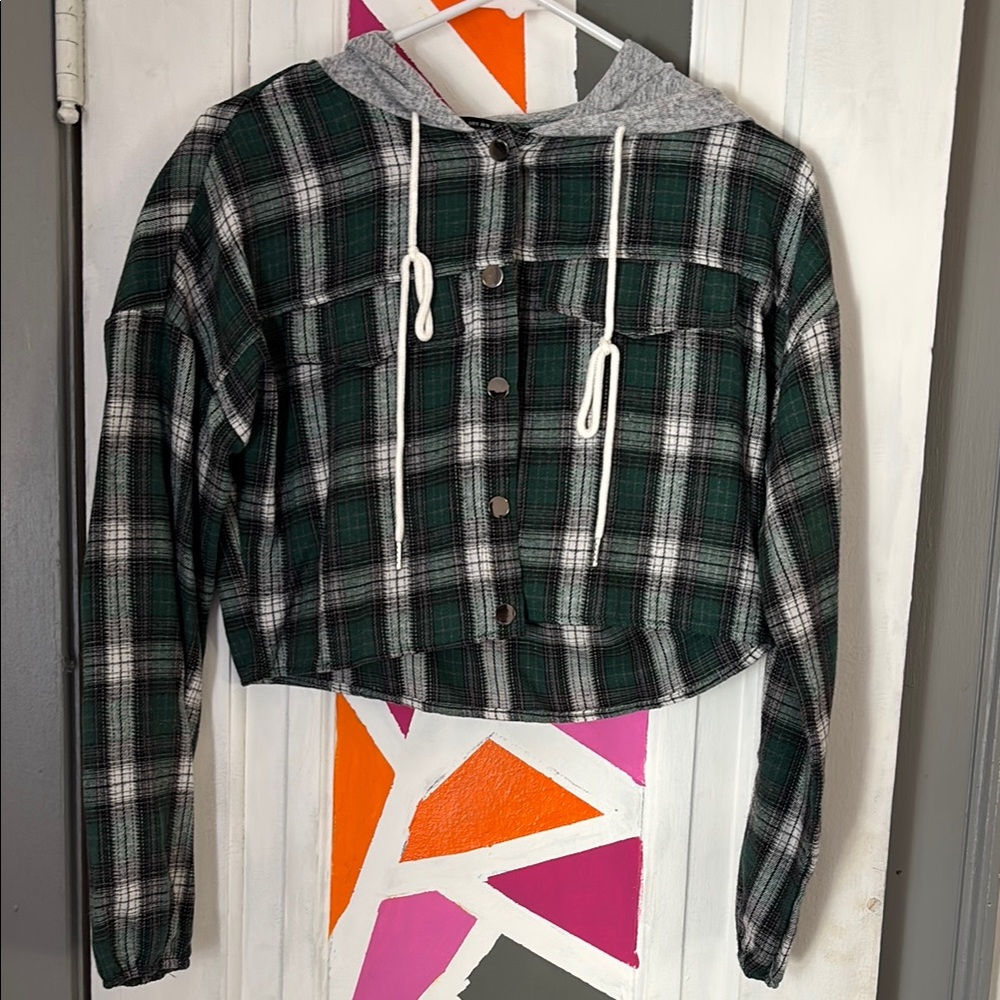 Plaid Cropped Hoodie Jacket